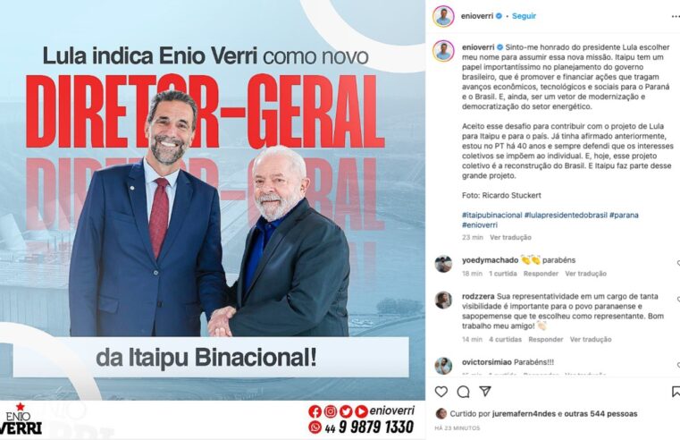 Lula confirma Ênio Verri como novo diretor de Itaipu