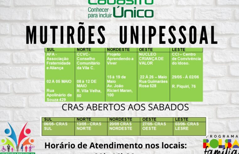 Assistência Social inicia nesta  semana mutirão para averiguação do Cadastro Único em Foz