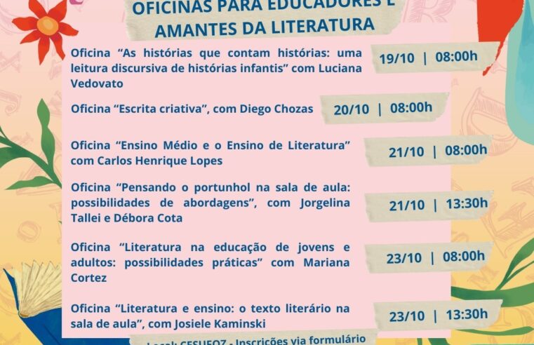 Professores, educadores e pessoas interessadas podem participar de oficinas gratuitas durante a Feira do Livro